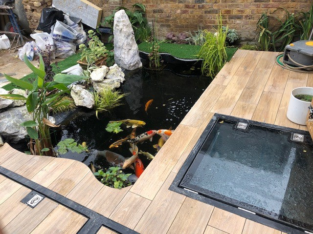 Outdoor glass decking floor access hatch