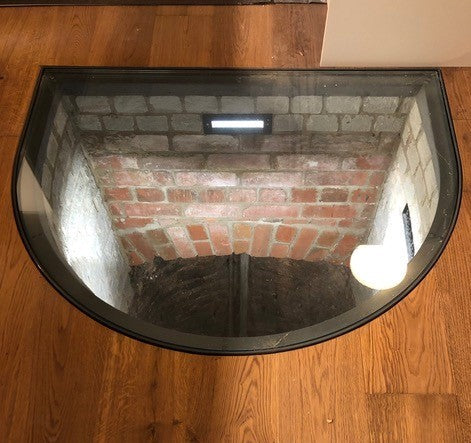 D shaped walk on glass floor panel and support frame