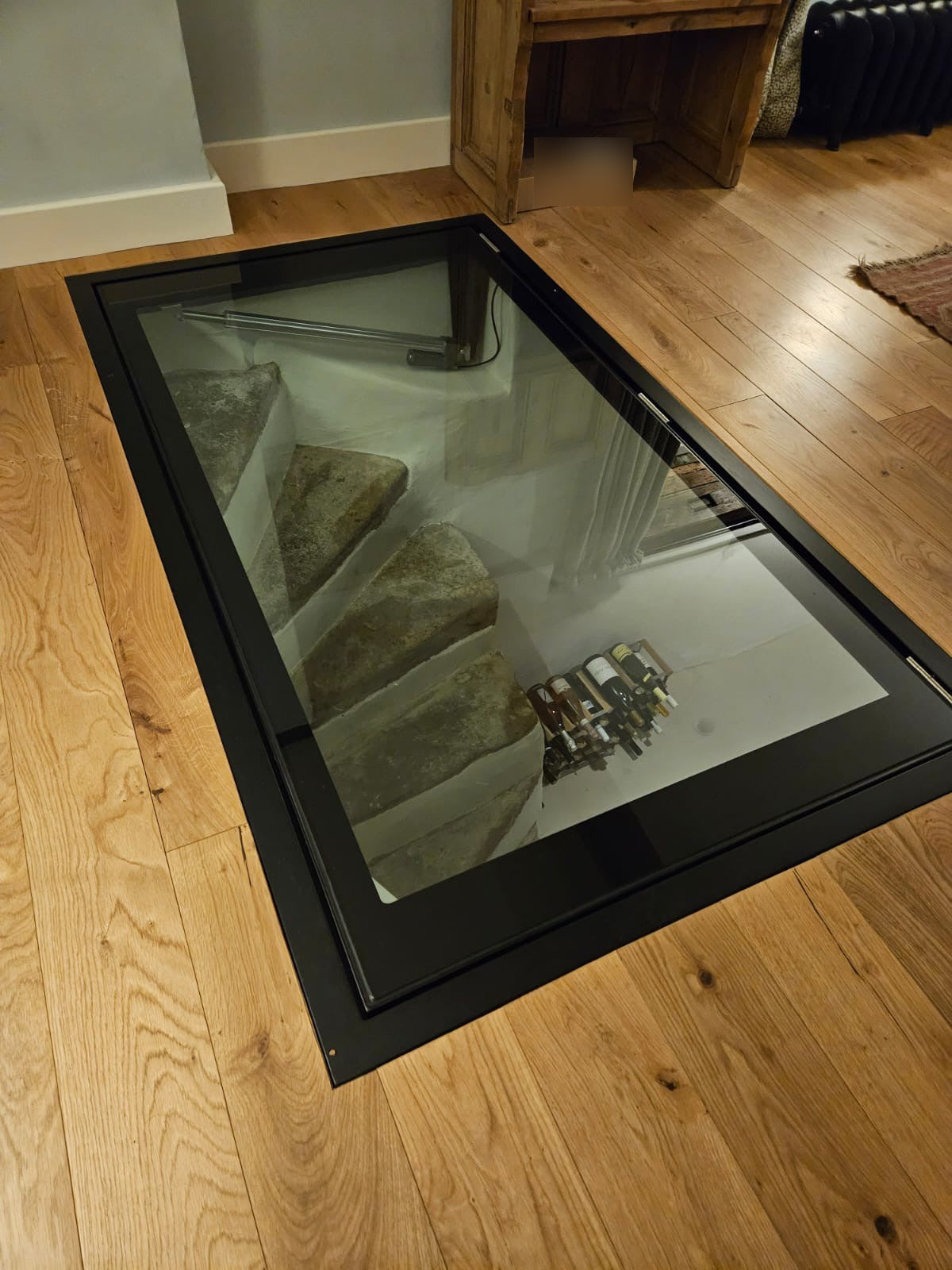 Electric Hinged Wine Cellar Door | Motorized Glass Floor Hatch UK | Glass Floor Systems