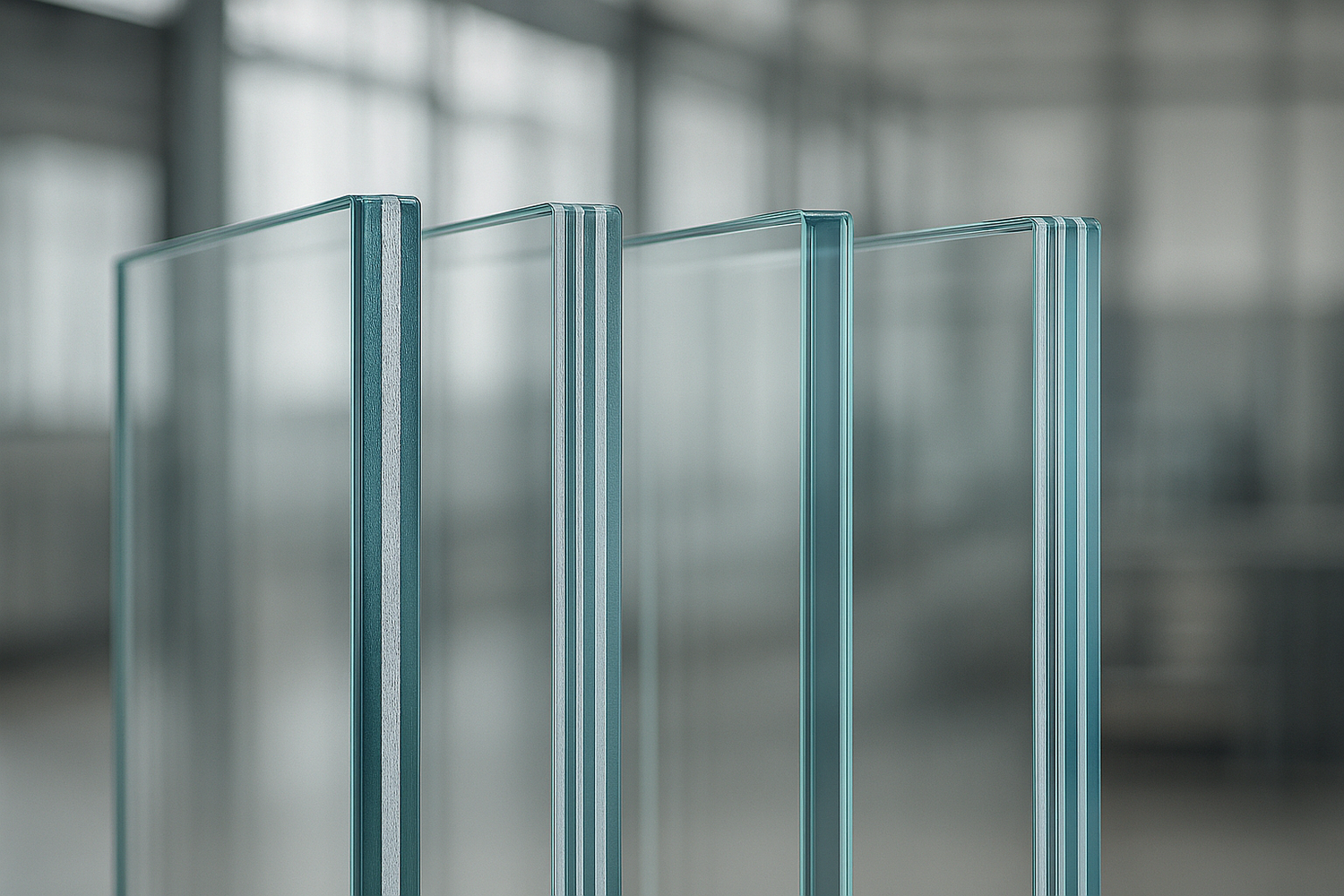 image of glass panels, view on the edge to show laminate construction