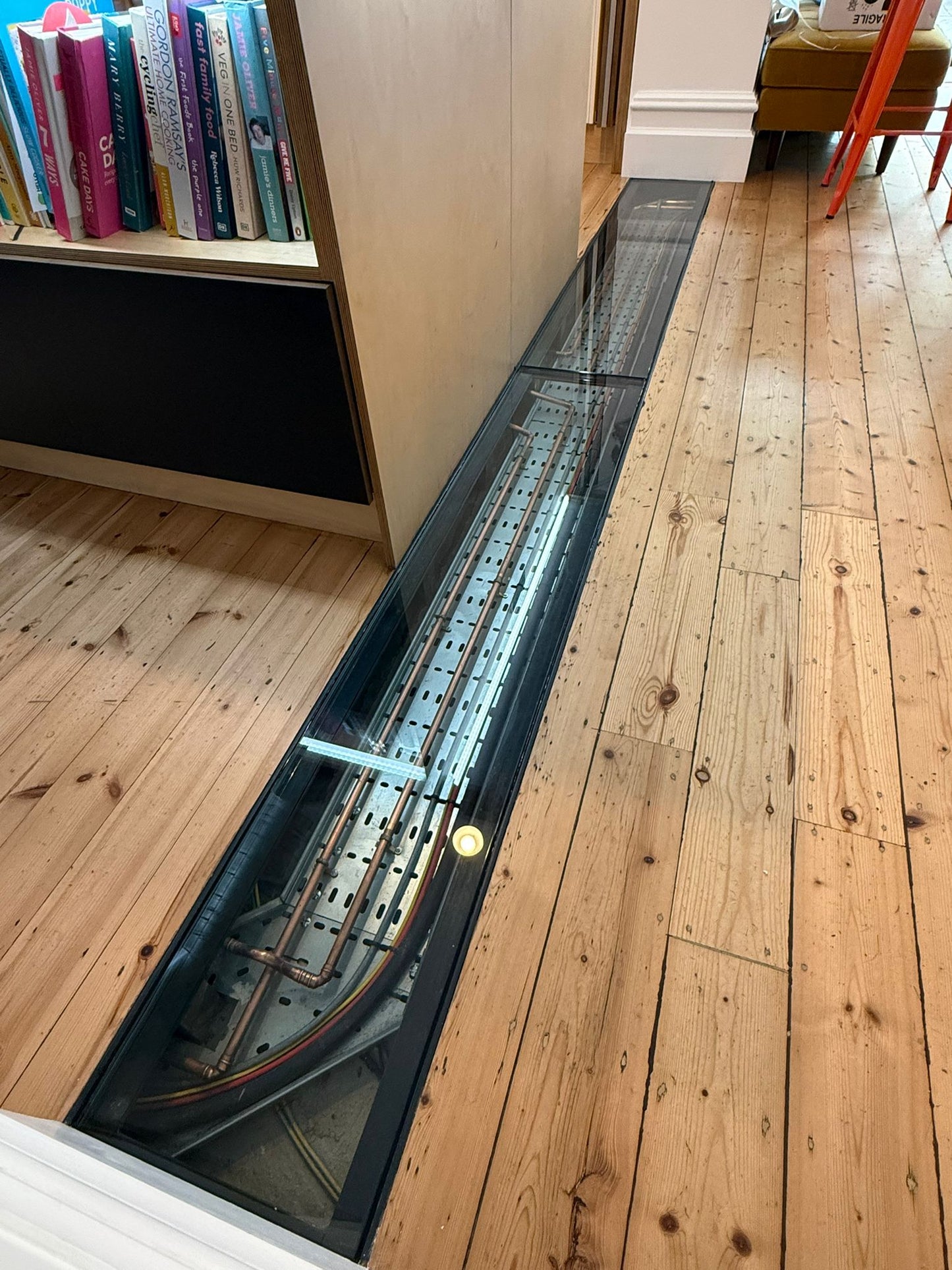 glass floor in kitchen setting