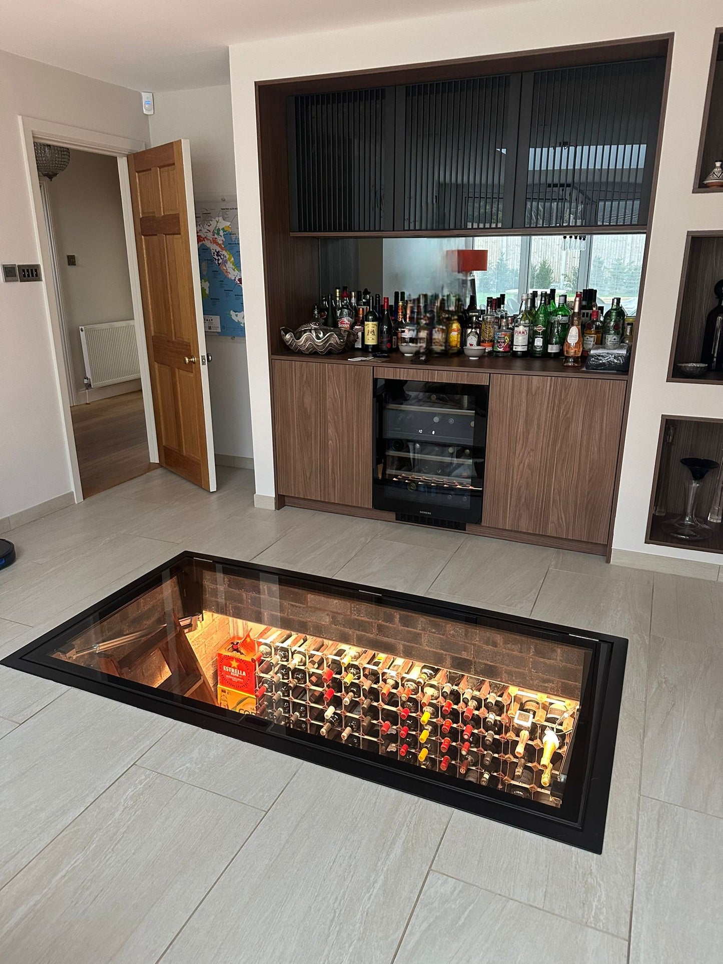 Electric Hinged Wine Cellar Door | Motorized Glass Floor Hatch UK | Glass Floor Systems
