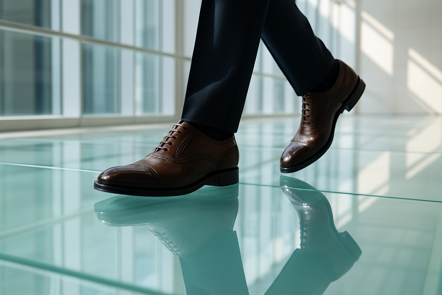 shoes on glass flooring