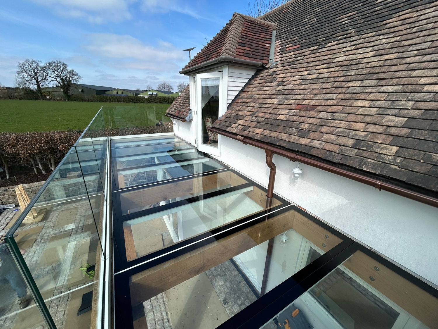 external walk on floor glass on balcony non slip treated