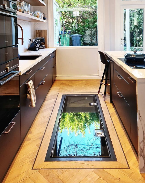 wine cellar glass door in kitchen main floor