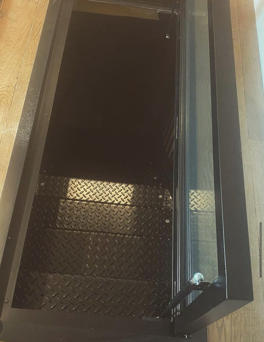 Hinged Glass Floor Hatches for Under-Stair Wine Cellars